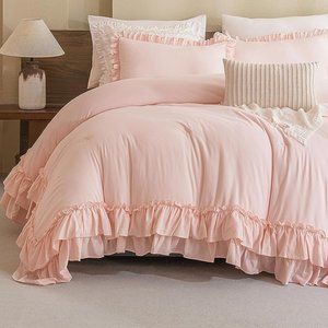 Petal Pink Queen Size Bed Comforter Set Blush French Shabby Chic Bedding New